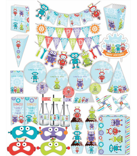 Robots Imprimible Para Decoración De Cumpleaños 0