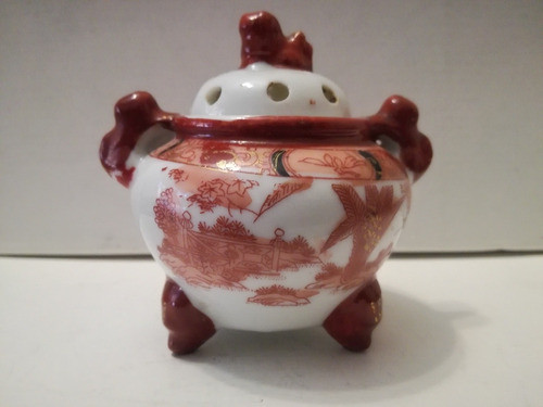 Antiguo Sahumador Incensario En Porcelana Japonés 0