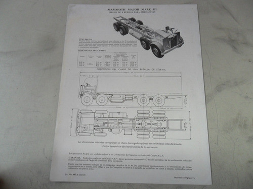 Folleto Aclo Mammoth Major Antiguo Catalogo Camion No Manual 1