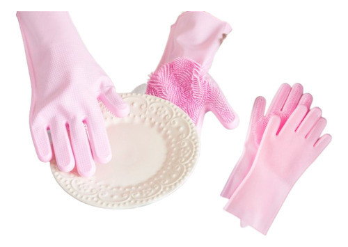 Guante De Silicona Rosa (par) Para Lavar 0