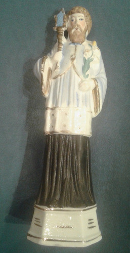 Porcelana Alemana Xix Imagen Santo San Azucena 0