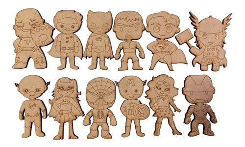 40 Superheroes Mini 15cm Fibrofacil Mdf Personajes 1