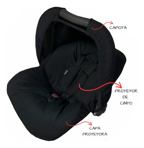 Kit Colchonete Para Carrinho+ Capa Bb Conforto+ Capota Preto 1