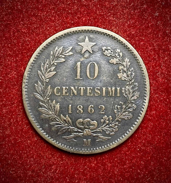 Moneda 10 Centésimos Italia 1862 Milán Km 11 Vittorio 0