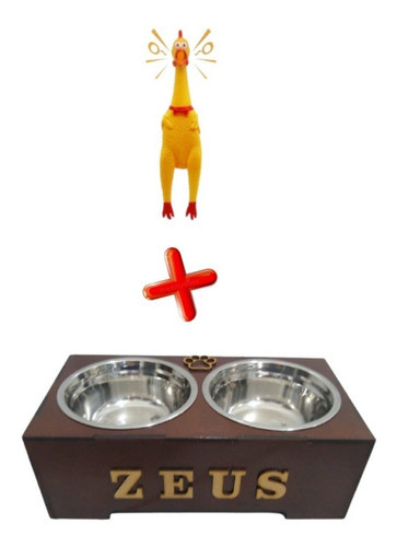 Galinha De Borracha Kit Pet C/ Comedouro Duplo Personalizado 0