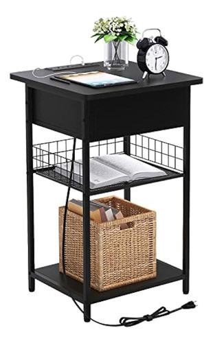 Mesita De Noche Con Puertos Usb Y Enchufes, Mesita De Noche 0