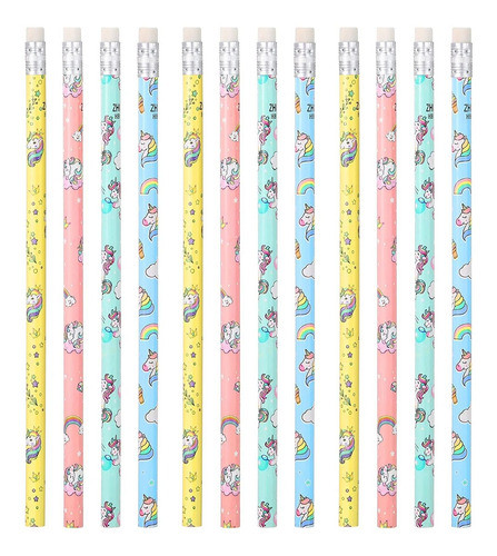 36 Lapices 4 Colores Pastel Diseno Unicornio Con Goma 0