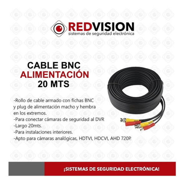 Cable Armado Bnc Alimentación 20mts Metros + Ficha Empalme 1
