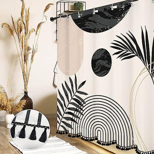 Cortina Ducha Para Baño Diseño Hojas Con Ganchos 180x180cm 1
