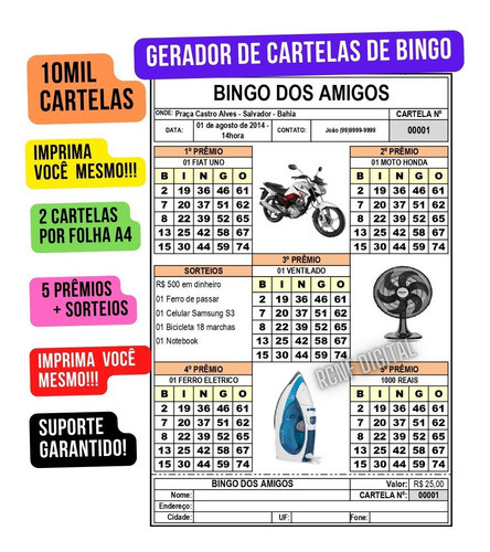 Gerador Cartela De Bingo ( Arquivo Excel ) 10mil Cartelas. 0