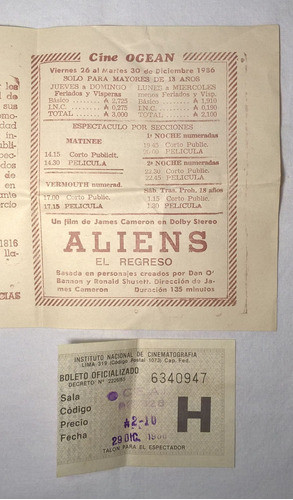 Aliens: El Regreso - Aliens 2 Programa Cine Y Entrada 1986 1