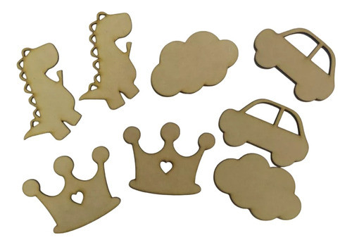 30 Figuras 4cm Formas Fibrofacil Corona Dino Auto Nube Mdf 0