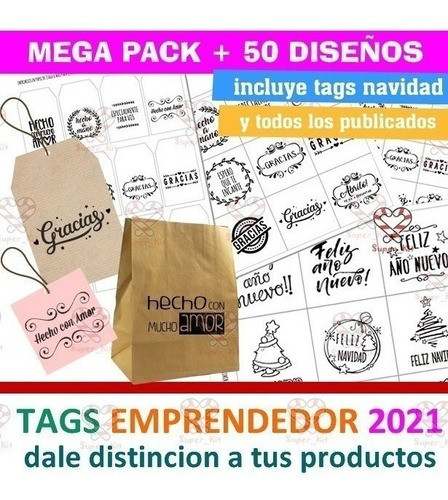 Kit Imprimible Tags Emprendedor Mega Pack + 50 Modelos 1