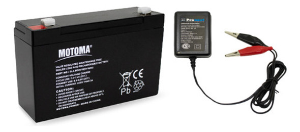 Combo Bateria 6v 10ah Motoma + Cargador Automatico 6v 1a Gel 0