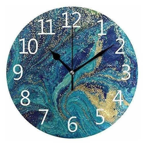 Reloj De Pared Suabo Numeros Arabigos Diseño Marmol Azul 0