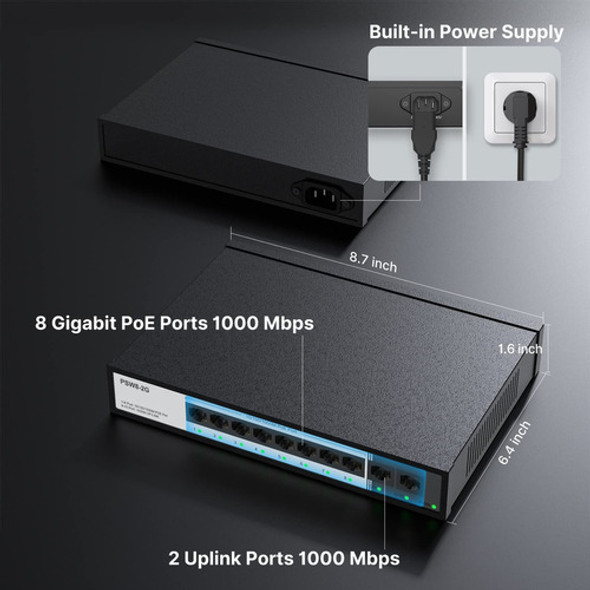 Conmutador De Red Ethernet Gigabit Completo Poe+ De 8 Puerto 1