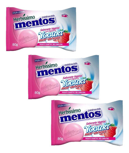 Kit 3 Sabonetes Vegetal Mentos Yorgut Morango Herbissimo 80g 0
