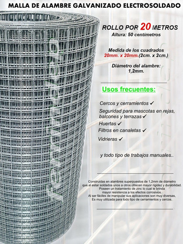 Malla Electrosoldada 20x20mm 50cm 20mts Alambre Cerco 1