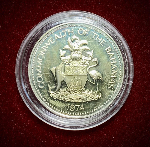 Moneda 50 Centavos Bahamas 1974 Plata 0.800 Pez Espada Km 64 1
