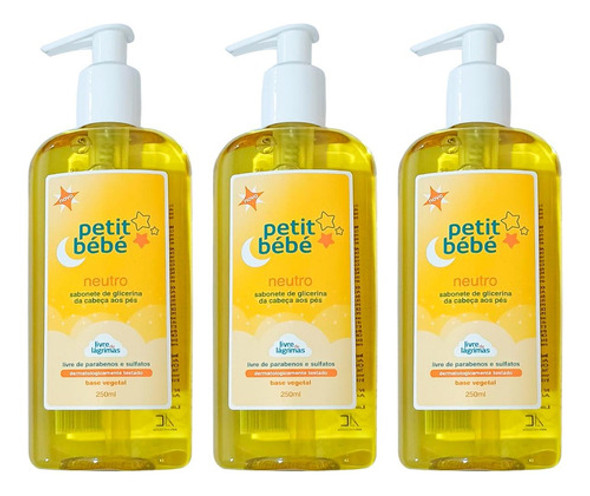 Sabonete Líquido Infantil Glicerina Petit Bebe Kit 3x250ml 0 Sabonete Líquido Infantil Glicerina Petit Bebe Kit 3x250ml 0
