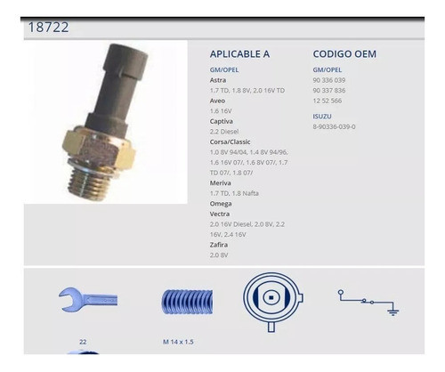 Sensor Bulbo Presion Aceite Captiva Classic Meriva Zafira 1