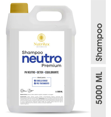 Shampoo Neutro Por 5 Litros Antiresiduos Pre Tratamientos 0