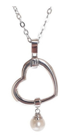 Collar Corazon De Plata Con Perla  Misaki | Envio Gratis 0