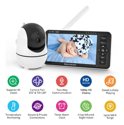 Babá Eletrônica Baby Monitor Câmera 2.4ghz Tela 5.5 Pol. 1