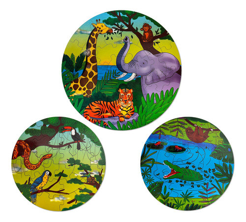 Rompecabezas Selva X3 Circular Puzzle De 78 Piezas De Madera 1