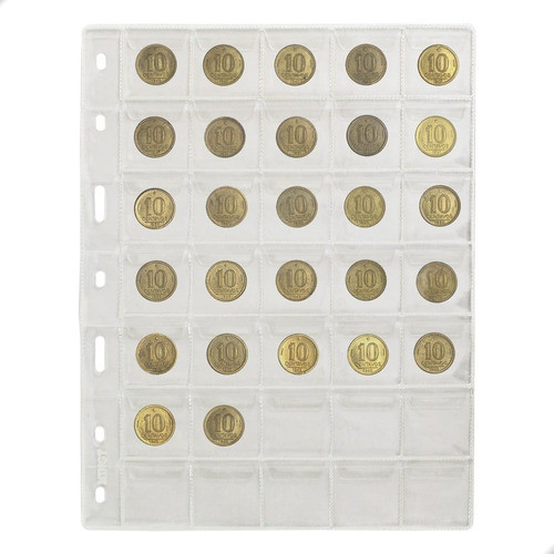 10 Folhas Plástico Para Moedas 35 Divisões Com Aba 1