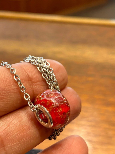 Cadena Acero Colgante Pandora Murano Cristal Rojo Luli 1