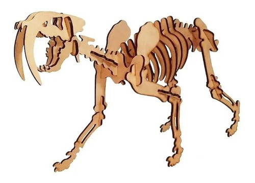 Rompecabezas 3d Dinosaurio Tigre Diente Sable Madera Armar 0