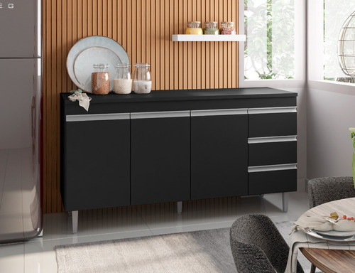 Balcão Gabinete De Pia Preto 3 Pt E 3 Gavetas Andréia 150cm 1
