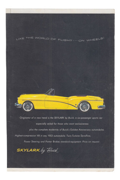 1953 Automovil Buick Skylark Pagina Publicitaria Vintage 0