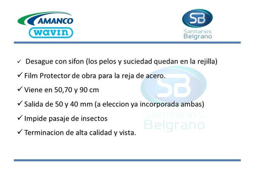 Desague Lineal Ducha Rejilla Ac Inox Con Sifon 90 Cm Amanco 1