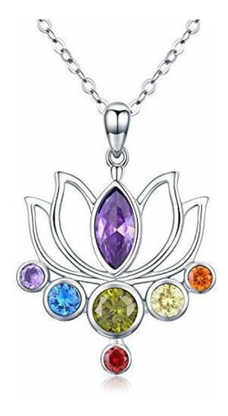 925 Plata Esterlina 7 Chakra Collar Cristal Curativo Flor De 0