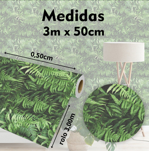 Papel De Parede Jardim Samambaia Vertical Verde 3m 1