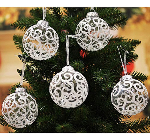 Adornos Bolas Navideñas Blanco Transparente 80mm 12 Unidades 1