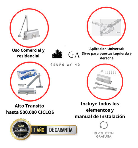 Cierrapuerta Hidráulico Brazo Puerta Aéreo 25-45 Kg 1