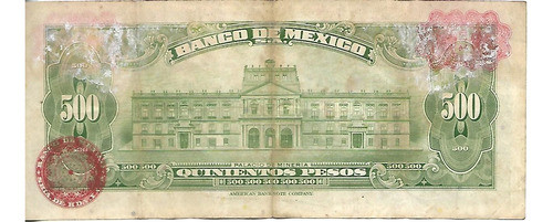 Billete Mexico 500 Pesos Año 1961 B+ Palermo 1