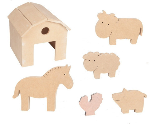 Animales De Madera Granero  Fibrofacil Juego Granja 0