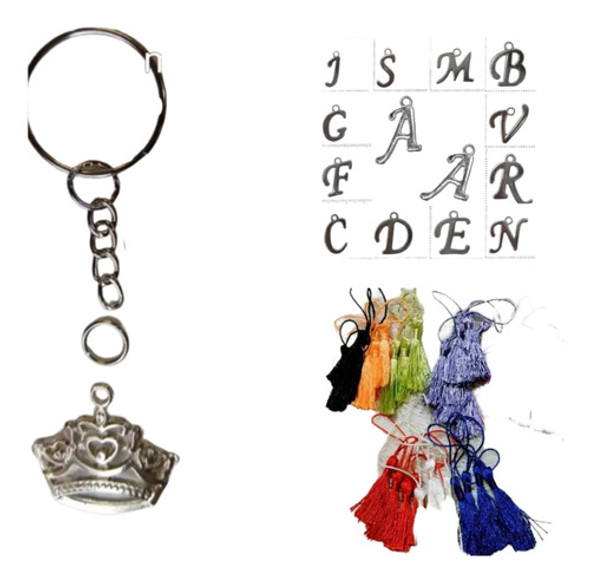 15 Llaveros + Corona Tiara + Borla 4 Cm + Inicial Para Armar 0