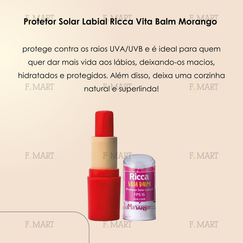 12x Protetor Solar Labial Uva Uvb Ricca Fps15 Morango 1