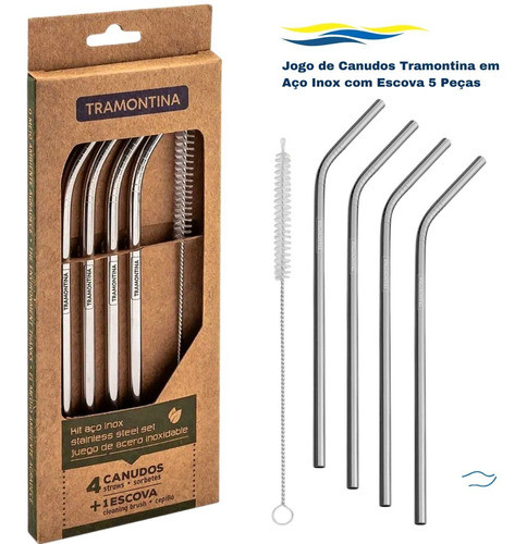 Jogo De Canudos Com Escova Em Aço Inox 5 Peças Tramontina 1