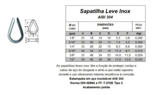 Sapatilha Presilha Inox 1/8  Para Cabo De Aço- 10 Unidades 1