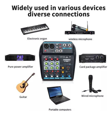 Mesa De Som Digital, 48v 4 Canais Mp3 Usb Bt Fm 1