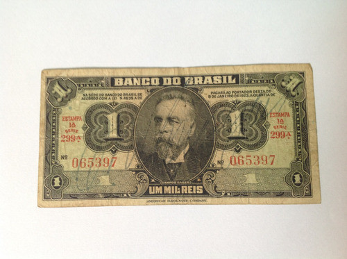 Cédula 1 Mil Reis/ 1 Cruzeiro 1ª Estampa - C001 Original! 0