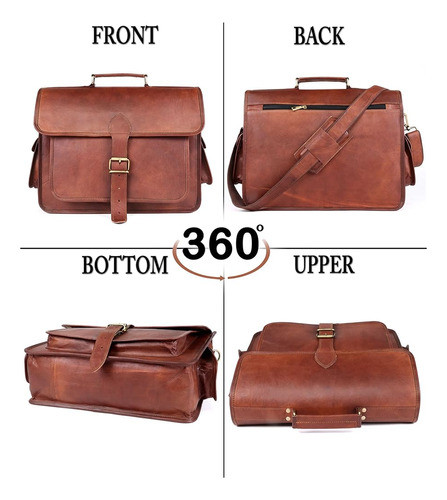 Anuent Bolso Bandolera Para Portátil De Cuero Marrón Genuino 1