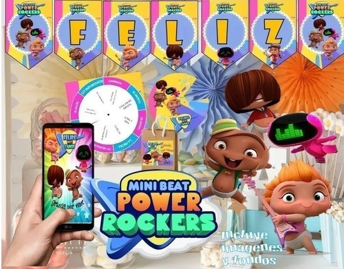 Kit Imprimible Mini Beat Power Rockers Cumpleaños Candy Bar 1