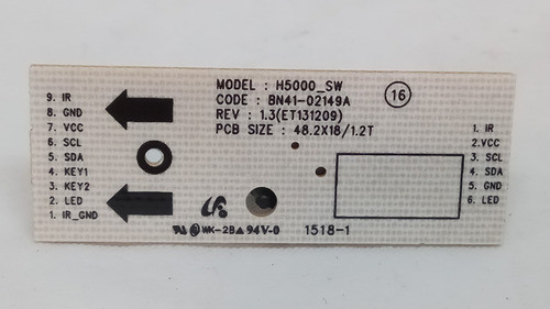 Botonera Tv Samsung Un50j5300 Bn41-02149a Nk1418 1
